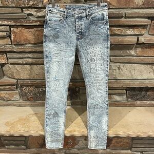 Ksubi Van Winkle Skinny Mid-Rise Bunker Blue Noize Graphic Jeans